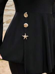 Swim Mulvari Set de costume de baie pentru femei de mărime mare, 2 buc., cu mânecă lungă și pantaloni lungi, model burkini, pentru vacanță la plajă - Negru - Vizualizare 6