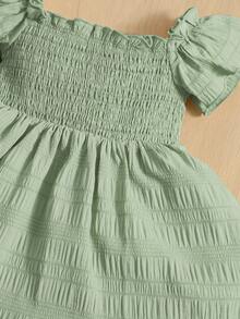 SHEIN Baby Girl Butterfly Sleeve Dress, Comfortable Cute Sweet Casual Dress Suitable For Summer - Mint Green - View 4