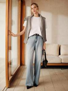 Anewsta Essential Women's Fashionable Chic Urban Modernist White Short Sleeve T-Shirt Top, Summer Tops Women - White - View 3