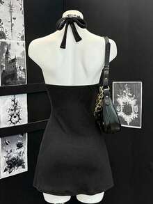 EgrlEra Sexy V-Neck Waisted Elegant Dress For Women - Black - View 2