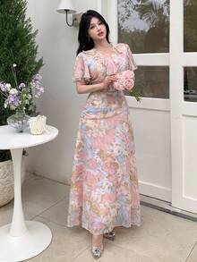 Modelyn Đầm dài bằng vải chiffon in họa tiết, thanh lịch và lãng mạn, thích hợp cho những buổi đi chơi. - Nhiều màu - Xem 4