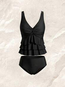 Swim Basics Váy Tankini xoắn màu trơn thanh lịch - màu đen - Xem 5