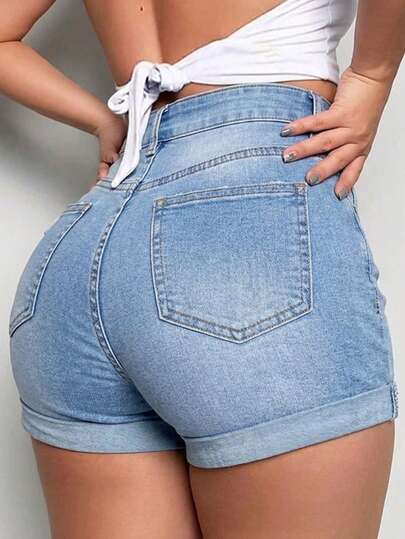 Shorts vaqueros mujer verano, rotos y dobladillo enrollado, estilo urbano moderno y versátil, pantalones cortos de mezclilla, Pantalones cortos vaqueros versátiles para mujer, Jeans