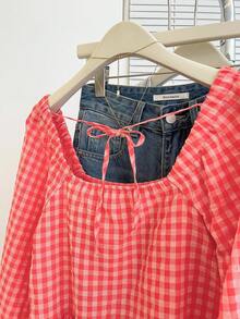 Franclia Nueva llegada de top con volantes en el bajo para mujer, estilo lindo de otoño - Rojo - View 5