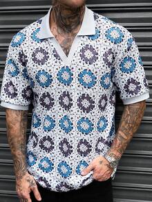 Manfinity CasualCool 男士纯色针织半拉链网眼纹理短袖 Polo 衫 男士针织衫 男士钩针衫 男士钩针衫 - 彩色 - 查看 4