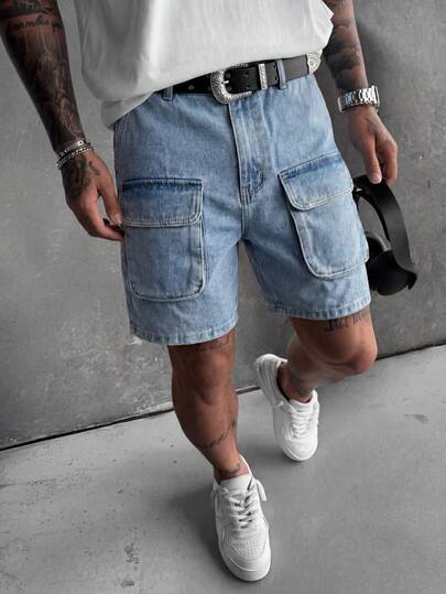 RHETRK Plus Size Men's Casual Denim Cargo Shorts For Summer