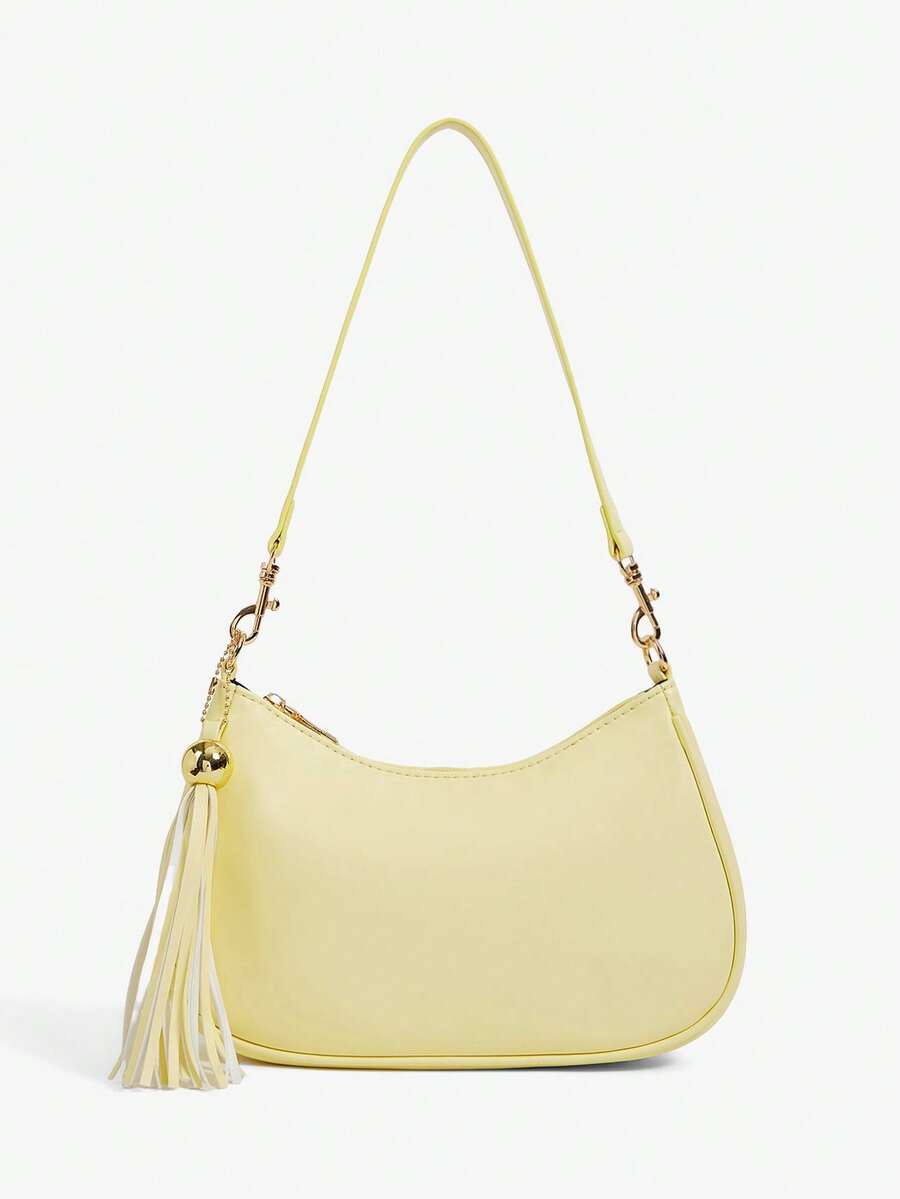 Viva Strut Ladies Shoulder Bag, Stray Bag, Fringed Decorative Pendant, Retro, Classic, Fashionable, Elegant, Simple, Personalized, Versatile, Classic, Suitable For Commuting, Office, Dating, Daily, Shopping, Afternoon Tea And Other Occasions - Butter Yellow - View 1