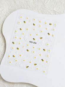 1 Sheets Cartoon Bee Daisy Summer Nail Art Stickers Decals White Daisy Floral Cute Bee Mixed Flower Petal Design 3D Self Adhesive Nail Stickers DIY Decoration For Salon Manicure Accessories Nails Nail Supplies - Multicolor - View 3