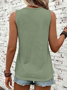SHEIN LUNE Chaleco sin mangas de cuello redondo 95% casual de unicolor cómodo para exteriores, adecuado para el verano - Verde - Ver 2