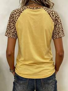 EMERY ROSE Women's Casual Leopard Print Patchwork Short Sleeve Loose T-Shirt, Suitable For Summer Holiday And Daily Commute - Multicolor - View 2