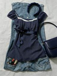 Glimmora Blouse à col carré, manches à volants et taille nouée, à pois bleu marine