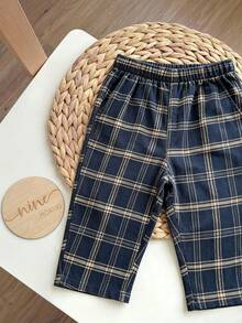 SHEIN Baby Boy Plaid Pattern Pocket Tee And Plaid Shorts 2pcs Pajama Set, Comfortable Casual Sleepwear - Multicolor - View 9