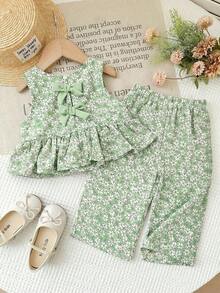 LMoss Kids 2件套女婴碎花无袖上衣和裤子套装 - 彩色 - 查看 3