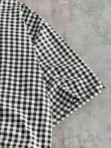 AXEPEAK Men's Plaid Pattern Short Sleeve Single-Breasted Casual Shirt - Black and White - View 4