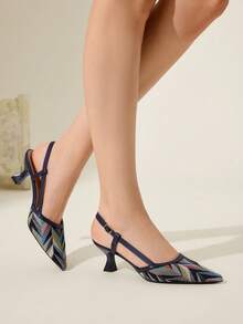 CUCCOO CHICEST Women's Geometric Pattern Pointed Toe Elegant High Heel Shoes With Buckle Design Elegant Shoes Wedding Shoes Summer Shoes Bride Shoes - Royal Blue - View 7