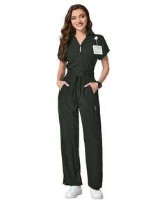 SHEIN TaskFit 女士休闲口袋裤，适合日常穿着和搭配制服 - 軍綠色 - 查看 1