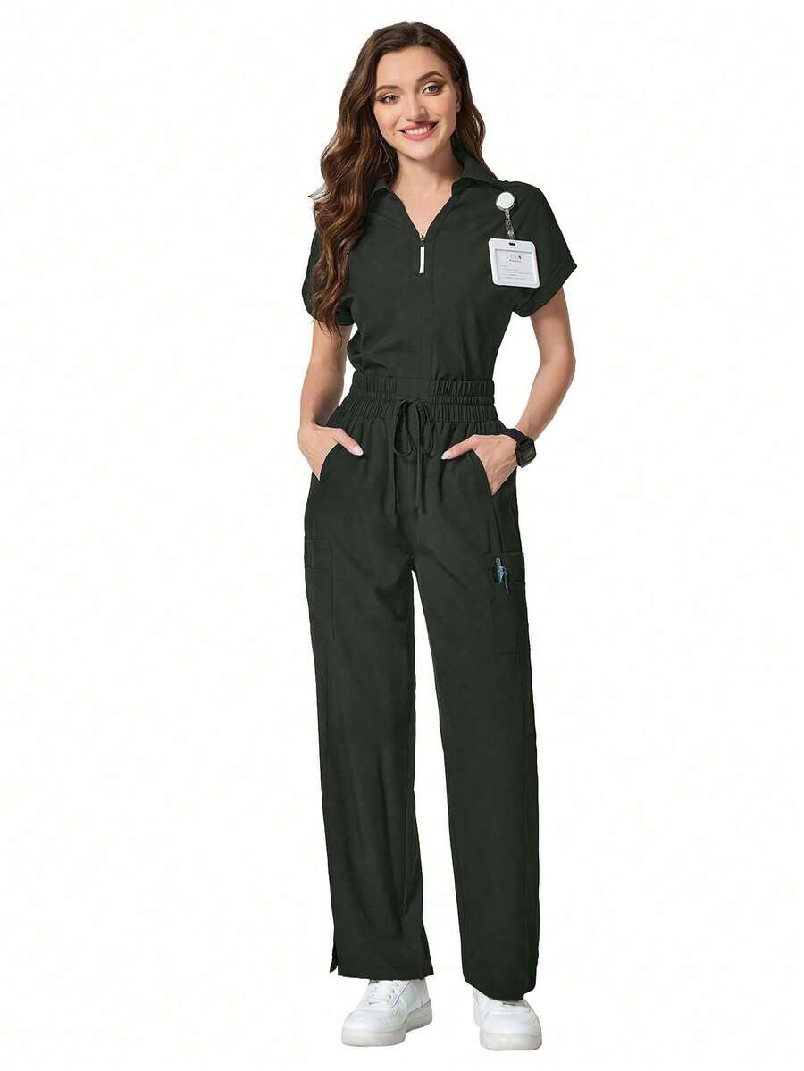 SHEIN TaskFit 女士休闲口袋裤，适合日常穿着和搭配制服 - 軍綠色 - 查看 1