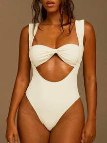 Athîral Women's Casual Fuchsia Hollow-Out One-Piece Swimsuit - White - View 6