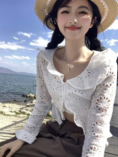DAZY Women's Mesh Korean Style Spring/Summer Long Sleeve Casual Blouse