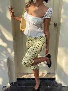 Women's Casual Apricot Polka Dot 7/8 Length Carpis Pant - Apricot - View 5