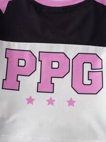 THE POWERPUFF GIRLS X SHEIN 少女字母卡通印花休闲百搭日常穿着T恤 - 白色 - 查看 6