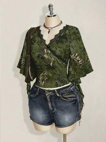 SHEIN ICON Patterned Print Plus Size T-Shirt, Suitable For Music Festival Outfit - Multicolor - View 5
