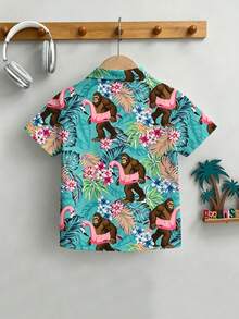 SHEIN 男童度假款 Polo 领短袖衬衫 - 彩色 - 查看 2