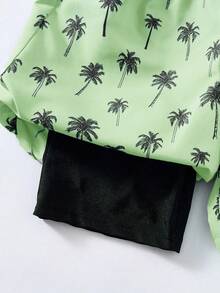 SHEIN 儿童/青少年男童休闲百搭舒适椰树印花拼接宽松内衬泳裤沙滩裤 - 綠色 - 查看 4