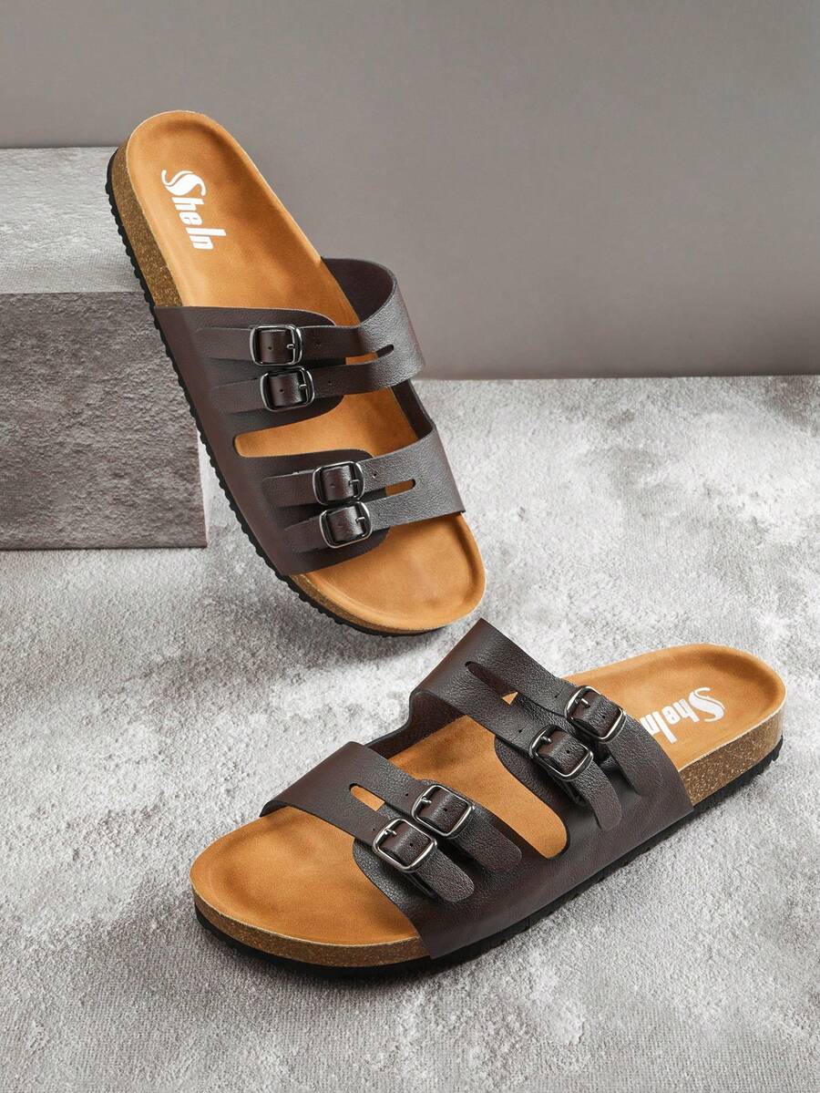 SHUZIA Men's Fashionable Casual Comfy Adjustable Strappy Slide Sandals - Chocolate Brown - View 1