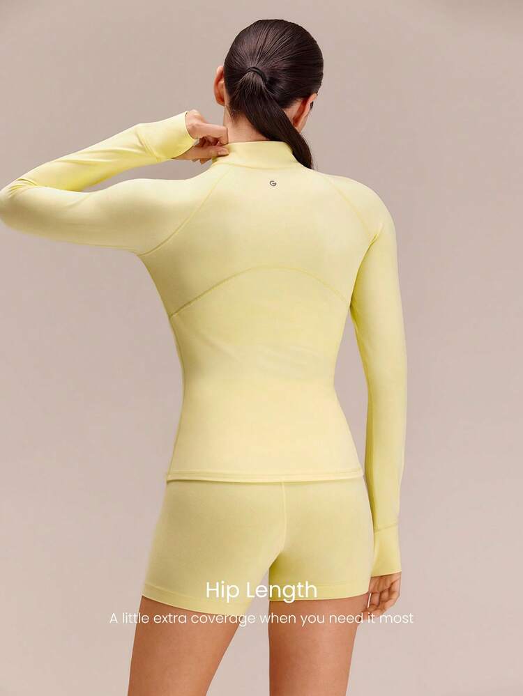 FeatherFit™ Slim-It Streamline Performance Secure Pockets Zip Up Long Sleeve Jacket Low Impact Yoga Pilates Daily Valentine's Day