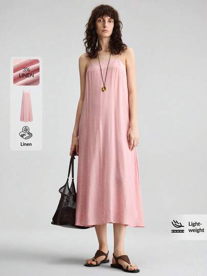 Ontre 2026SS New Summer Women's Long Dress, Solid Color Woven Fabric, Vacation Style, Slit Design For Holiday Outfit, Women's Light Pink Sleeveless Square Neck Slip Dress, Simple Elegant Urban Chic Commute Teacher Outerwear, Summer Holiday Outfit, Women's Casual Maxi Dress, Women's Beach Outfit, Long Wedding Guest Dress, Party Dress, Elegant Dress, Fashion Design Flared A-Line Tea Party Romantic Date Outfit, Comfortable Fabric Loose Fit Popular Women's Long Dress