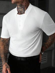 Manfinity Homme 男士纯色短袖休闲通勤 Polo 衫 - 白色 - 查看 6