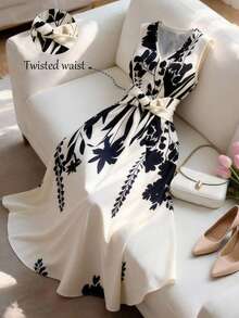 Franclia Đầm nữ thời trang thường ngày không tay, đơn giản, in họa tiết, dáng xòe, thắt eo, thích hợp cho kỳ nghỉ hè, đi làm mùa xuân/hè, ở nhà, hẹn hò, hàng ngày, mùa hè, tiệc tùng, đi biển, mùa tốt nghiệp, công sở, thời trang đa năng hàng ngày, đầm cổ chữ V, đầm xòe thắt eo. - Nhiều màu - Xem 6