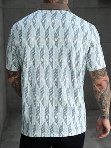 Manfinity CasualCool 男士休闲撞色领 Polo 衫，日常通勤及休闲短袖上衣 - 彩色 - 查看 2