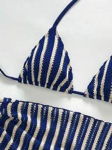 Swim Vcay 女士三件套纹理面料比基尼套装，度假休闲款 - 彩色 - 查看 3