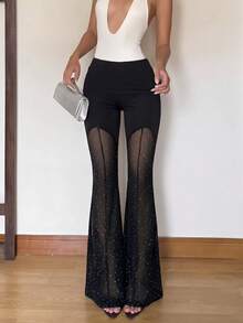 Firerie Quần ống loe ôm sát, cạp thấp, chất liệu ren mỏng, màu đen, dành cho nữ, thích hợp cho kỳ nghỉ, lễ tốt nghiệp, lễ hội âm nhạc, tiệc tùng, phong cách đường phố, thu đông. - màu đen - Xem 1
