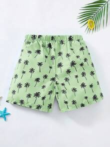 SHEIN 儿童/青少年男童休闲百搭舒适椰树印花拼接宽松内衬泳裤沙滩裤 - 綠色 - 查看 6