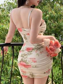 DAZY 春夏碎花白色修身休闲甜美连衣裙，适合音乐节、情人节、婚礼、派对、优雅通勤吊带裙，女士太阳裙，Y2K风格 - 白色 - 查看 7