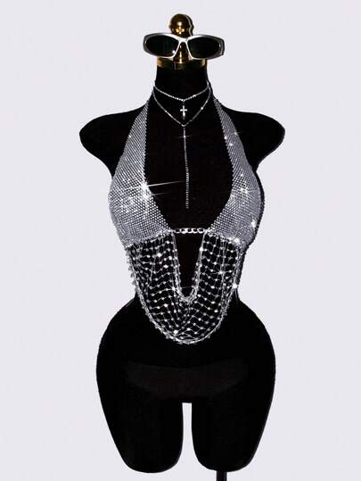 SHEIN DivaQ Áo tank top lưới hai dây dành cho nữ, gợi cảm, xuyên thấu, phù hợp cho mặc hàng ngày, lễ hội và tiệc tùng.