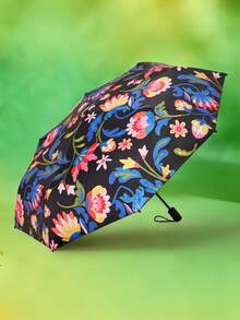 Frida Kahlo X SHEIN 1把印花图案雨伞，UPF 50+ 防紫外线，适合学校、工作、户外活动和日常使用，专为大学生、高中生、男女设计，墨西哥风格，热带花卉、蝴蝶、弗里达·卡罗、复古艺术，展现女性力量。 - 彩色 - 查看 4