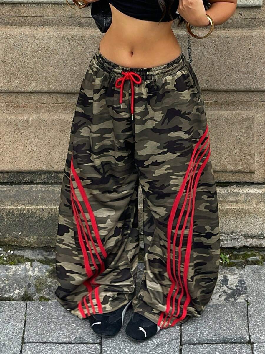 Coolane 女士秋冬街头风返校学院休闲保暖舒适法式灰弹力腰带弧形裤脚裤 - 軍綠色 - 查看 1