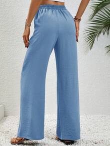 SHEIN Tall Quần kaki nữ kiểu dáng thường ngày, thoải mái, cạp chun, dây rút, ống đứng. - Rửa trung bình - Xem 2