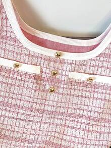 Resyla Women's Casual Patchwork Short Sleeve T-Shirt, Versatile For Daily Wear - Pink - View 4