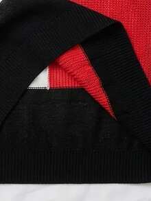 Manfinity CityGents 男士 Polo 領拼色短袖針織上衣，夏季休閒畢業黑白高爾夫上衣，中式領針織復古度假風 - 黑色 - 查看 8