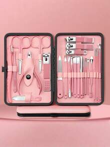 Professional Manicure Care Set, Women's Personal Care Set, Foot Care Set With Ear Wax Cleaning Tool, Nail Clippers, Manicure Tools, Unisex Travel Bag, Gift For Friends And Parents - Black and Pink - View 1