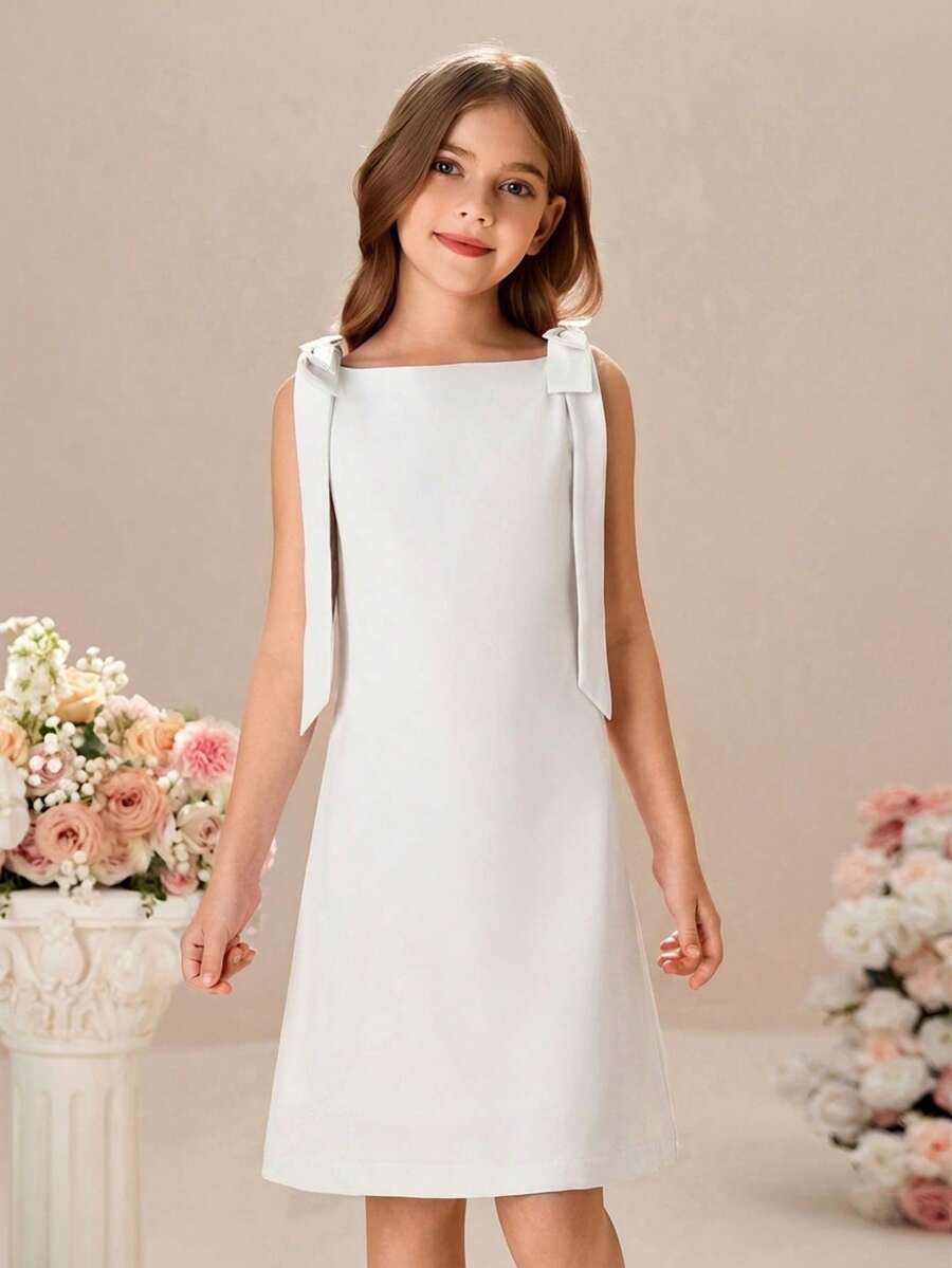 Pitira Pitira Tween Girl/Tween Girls' Solid Color Sleeveless Woven Shift Dress - White - View 1