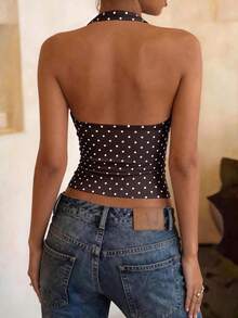DrmWander Women's Summer Polka Dot Print Backless Halter Neck Camisole - Multicolor - View 2