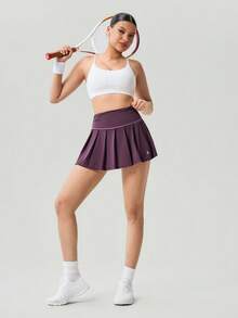 OutZeal Women Sports Skirts Tennis Workout Wear Mini Pleated Skirt Buttery Soft Tummy Control Built-In Shorts Active Bottoms - Purple - View 4