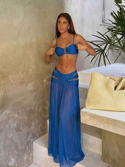 Bonvoyette Conjunto de bikini y vestido strapless de 3 piezas, traje de baño sexy para mujer, nueva colección verano 2026