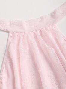 Sweetra 女士新款粉色连衣裙，优雅派对礼服，夏季度假连衣裙，沙滩连衣裙，适合派对、通勤、日常、旅行、假日等场合，甜美、优雅、可爱、性感，蕾丝花卉立领无袖褶皱腰部荷叶边下摆露背系带休闲迷你连衣裙 - 粉色 - 查看 5